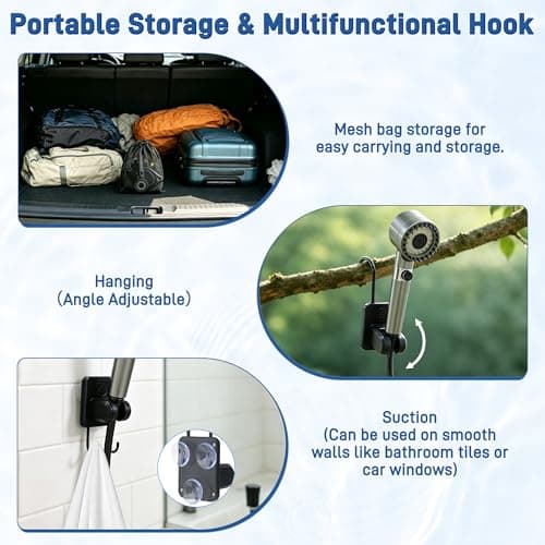 Sumloty Portable Camping Shower, 6000mAh Rechargeable Portable Shower Pump with LED Temperature Display, IPX8 Camp Shower, 6 Water Pressure Levels for Camping, Hiking, Pet Bath & Car Wash — view 5