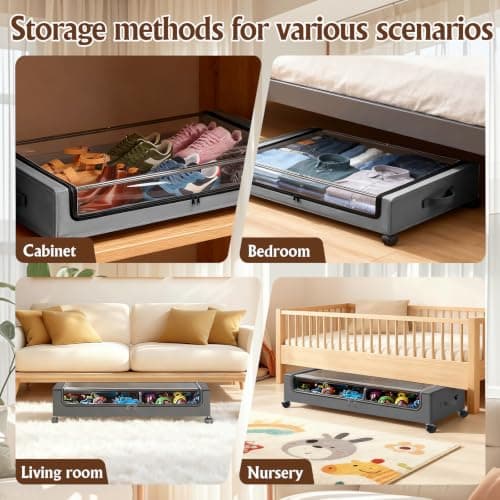 Scettar 2Pcs Under Bed Storage Box on Wheels, Underbed Storage Box with Lid — view 6