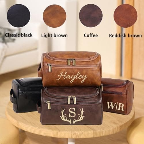Personalized Toiletry Bag for Men, Custom Leather Dopp Kit Bag Engraved Name/Initials Father's Day, Birthday Gifts for Men, Dad, Groomsmen, Best Man, Wedding, Husband, Grandpa (1Pcs) — view 6