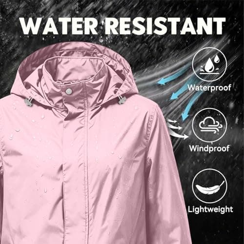 Womens Waterproof Jacket, Lightweight Packable Rain Jacket Hooded Drawstring Outdoor Jackets, Breathable Casual Loose Windbreaker Raincoat for Hiking Travel Rainy Commute Hill Walking — view 5