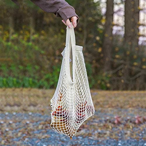 Pveath 3 Pack Grocery Mesh Bags Portable/Reusable/Washable Organic Cotton String Shopping Bags Produce Net Tote Bags with Short Handle Shopping Handbag for Fruit Vegetable Storage (White) — view 3