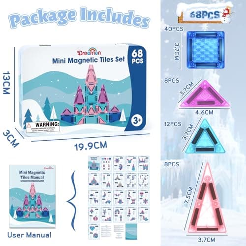 Dreamon 68 PCS Mini Magnetic Tiles Set Travel Magnetic Tiles for Kids with Tin Box Magnetics Blocks Building Toy Christmas Birthday Gift Girls Boys Age 3 4 5 Years — view 2