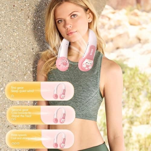 GINGER TECH Portable Neck Fan for Kids, 1800mAh Cartoon Bladeless Neck Fan for Girls, 3 Speed Adjustable, USB Rechargeable Wearable Neck Cooler for Kids Girls Students Outdoor Indoor — view 6