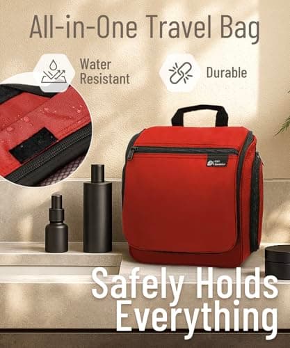 D&D Hanging Toiletry Bag for Men and Women. Travel Wash Bag. Large Travel Toiletry Bag Washbag for Makeup, Toiletries, and Cosmetics. Red — view 5
