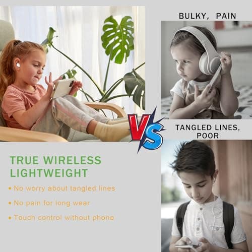 Kids Bluetooth Earbuds, Safe Volume Limmited, Wireless Earbuds for School with Mic, 30H Play Time, Waterproof, In Ear Headphones for Girls Boys, Kids Ear Buds as Gifts for Tablet Travel, Frog — view 4