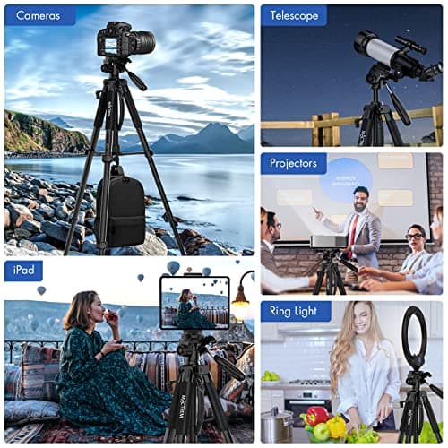 MACTREM 75 Inch Camera Tripod for Sony Canon Nikon, Lightweight Travel Video Aluminum Tripod Stand with Cell Phone Mount for iPad Phone — view 4
