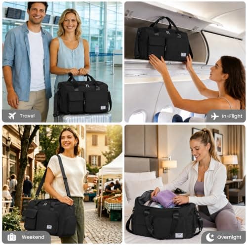 FIORETTO Gym Bag Womens, Sports Bag with Shoe Compartment, Black — view 6