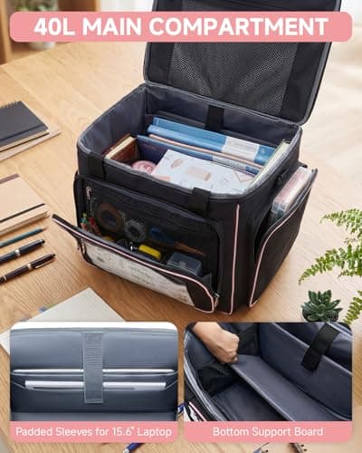 Amythe Rolling Teacher Tote Bag with 15.6" Laptop Compartment, 5 Wheels Craft Cart Organizer with Detachable Trolley, Laptop Briefcase for Women for Office,Work,Travel, Black — view 6