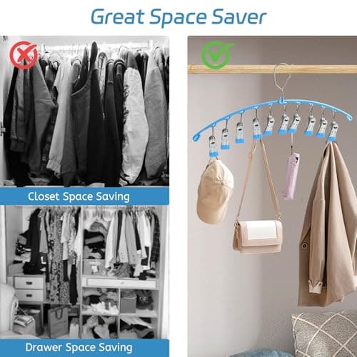 Roellgs 2Pack Drying Hanger, Stainless Steel Drying Rack, Drip Hanger With 10 Pegs for Underwear Socks Bra Panty Gloves, Windproof, Quickly Remove Clothes from Hanger (blue) — view 6
