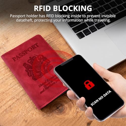 Cinocratic Passport Holder for Travel Accessories,RFID Blocking PU Leather Passport Cover Wallet Card Case for Men and Women (Red) — view 4