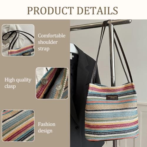 WSXQAZ Straw Beach Bag for Women, Straw Beach Tote Bag Women, Shoulder Bags — view 5