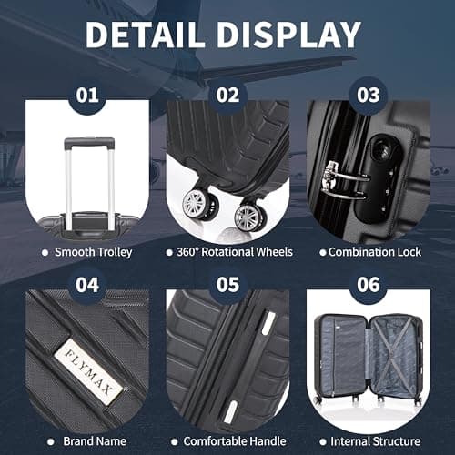 FLYMAX 55x35x20 Cabin Suitcase Carry on Suitcase Hard Shell Hand Luggage Cabin Bag Case Approved for Ryanair EasyJet 2 Small Fits 8kg 10kg 35 Litre Capacity + 3 Digit Lock + Telescopic Handle Luggage — view 5