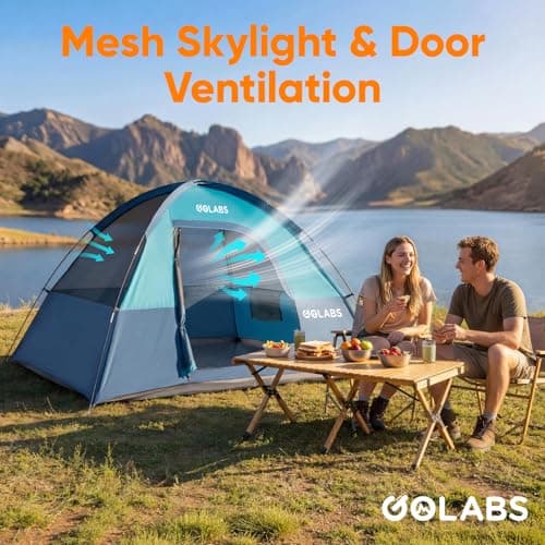 Golabs CT1 2 Person Camping Tent, Easy Set Up in 3 Mins, Waterproof w/Mesh Top & Door with Ventilation, Lightweight 4.4lbs Portable Family Tent with Carry Bag &Interior Storage Pockets &Hook — view 3