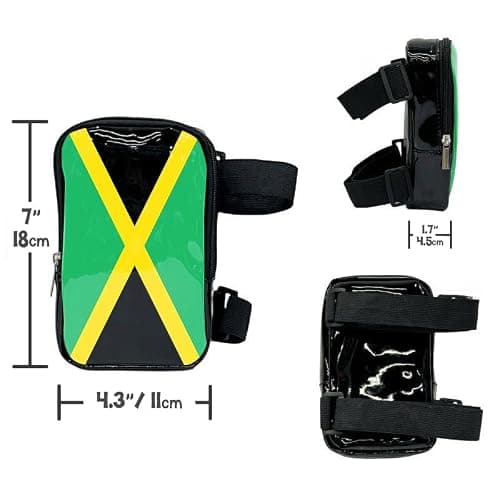 Flag Thigh Bag | Leg Harness for Women | Outdoor Waist Pouch | Carnival Hiking Travel Fanny Pack with Adjustable Straps, Jamaica, One Size, Regular Thigh Bag — view 4