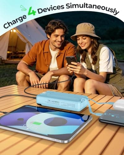 Power Bank 27000mAh,QC4.0 22.5W Fast Charging Portable Charger with Built-in 3 Cables, 4 Outputs & 3 Inputs Powerbank with LED Display for iPhone, Tablets and More Blue — view 4