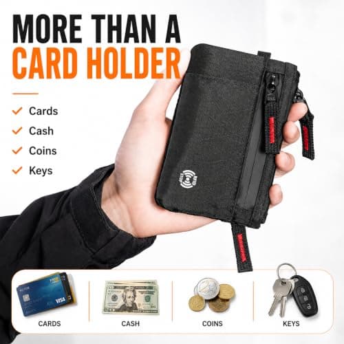 FIREDOG RFID Wallet for Men Women, Compact Travel Organiser with D Ring Attachment, Waterproof Card Holder with Coin Pocket, Small Zipped Pouch for Cash Cards Keys and Everyday Essentials — view 5