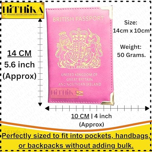 HITHIKA British Passport Holder | UK Passport Wallet | Non EU | PU Leather (Baby Pink) — view 2