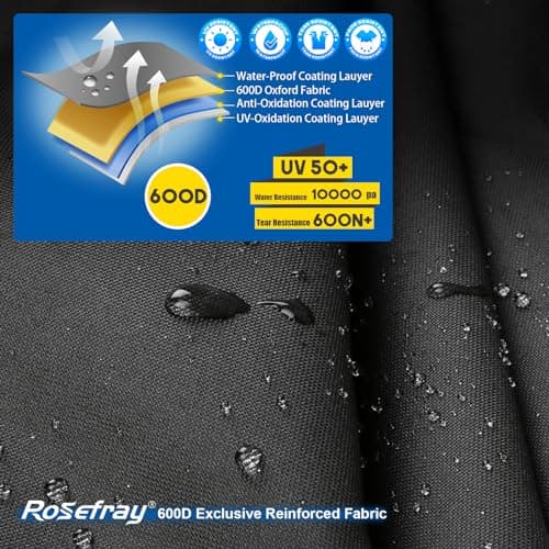 Rosefray Motorcycle Cover with Side+Top Box Heavy Duty 600D Waterproof for Touring Models Harley Davidson Ultra Limited,Road Glide Limited, Gold Wing,Road Master,Indoor & Outdoor Storage Black — view 2