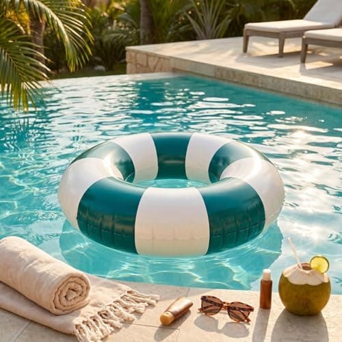 Inflatable Swim Rings for Adults & Kids - Classic Striped Pool Float Tube, Heavy Duty Swimming Ring with Handles, Portable Beach Lake Party Toys, Summer Beach Pool Party Essentials (Green 90#) — view 6
