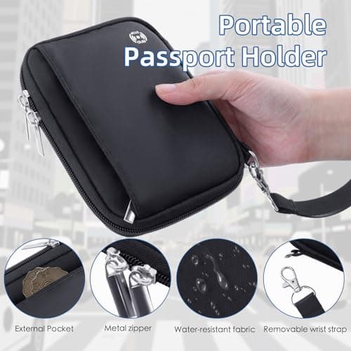 WALNEW Passport Holder for Travel - RFID Blocking Travel Wallet Essentials Organizer with Card Slots & Zipper Pocket (Women/Men), Black — view 3