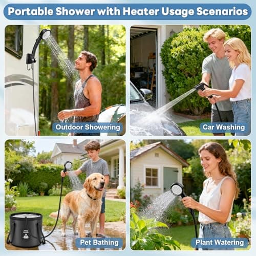 FOTSHARER Portable Shower for Camping with Shower Head 3 Spray Modes, 6000mAh Rechargeable Shower Pump with LED Display Foldable Bucket Outdoor Showering for Hiking RV Car Travel Pet — view 5