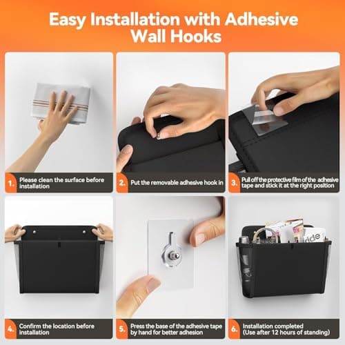 Etomvoop 2pc Campervan Door Storage Organizer Wall Mounted Hanging Bag with Large Pockets Organiser Solutions for RV Van Motorhome Camper Kitchen Office Camping Accessories Black Basket — view 5