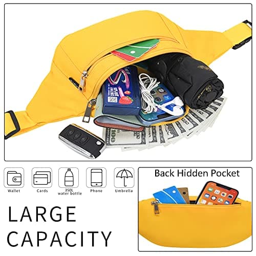Bumbags Waist Fanny Packs for Men Women Fashion Bum Bag with Adjustable Belt for Sport Running Hiking Jogging Travel Cycling Walking Dog Boys Ladies (Yellow) — view 3