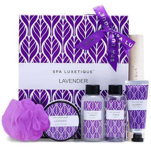 Spa Luxetique Spa Gift Set Women 6pcs Lavender Bath Sets Travel Pamper Box with Hand Cream, Body Lotion, Bubble Bath, Shower Gel, Spa Sets for Women Gifts Mothers Day Christmas Valentine Gifts