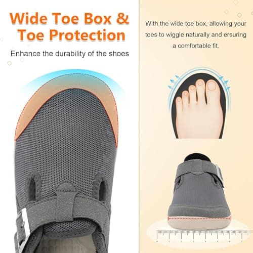 JIASUQI Barefoot Shoes Womens Wide Casual Walking Shoes Zero Drop Minimalist Sneakers with Adjustable Strap Slip on Clogs for Office Shopping Travel(Dark Grey 40,Size UK 7) — view 3
