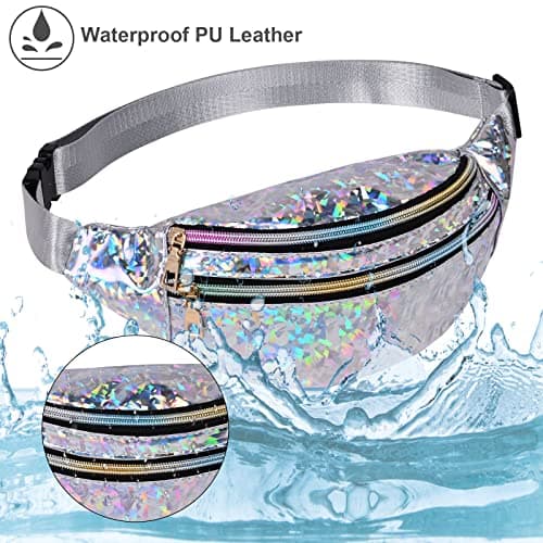 Flintronic Women's Bum Bag Fashion Waterproof Bum Bag Women Belt Bag Compartments with 3 Compartments Adjustable Strap Waist Bag for Sports Travel Hiking Outdoor Travel, #5 Silver Sequins, Standard — view 4