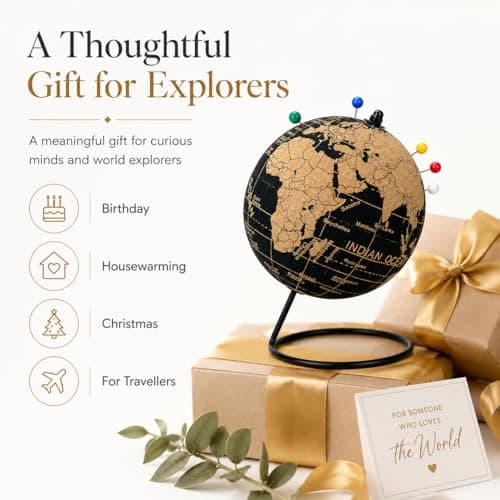Exerz Cork Globe 14cm Pinnable English Map with Pins, Black Stand — view 3