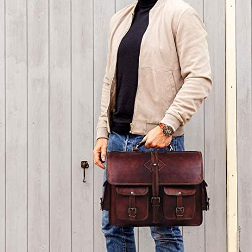 HULSH Vintage Leather Laptop Bag for Men Full Grain Large Leather Messenger bag for men 18 inches with rustic look Best leather briefcase — view 2