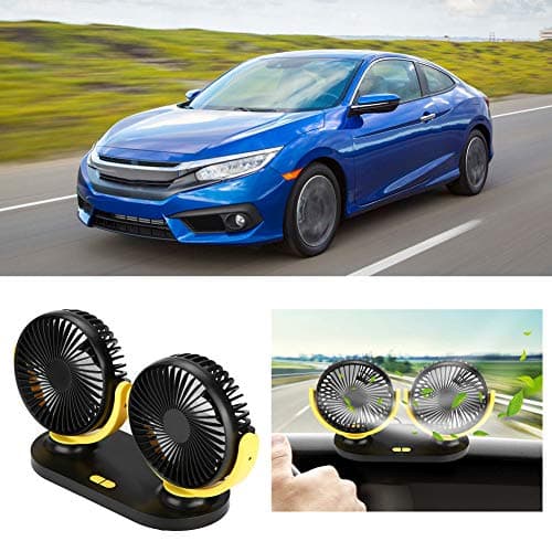 Keenso USB Dual Head Car Fan ABS Air Conditioner Fan 5V 3 Speed Low Noise Portable Auto Cooler for Vehicle Ventilation Commuters Taxi Drivers Road Trips (Black Yellow) — view 4