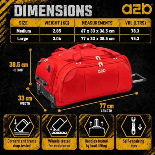 A2B Large 30" Wheeled Holdall Rolling Duffle Bag with Wheels, Red or Black — view 2