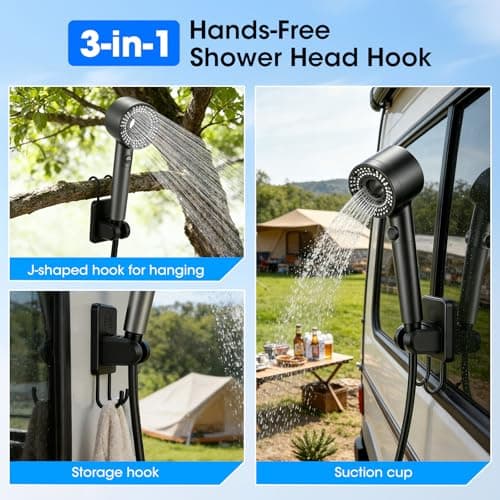 Portable Shower for Camping, 12000mAh Rechargeable Camping Shower Pump with Digital Display IPX8 Waterproof, 6 Adjustable Water Flow Outdoor Shower Kit with Foldable Bucket for Pet Bath Car Wash — view 5