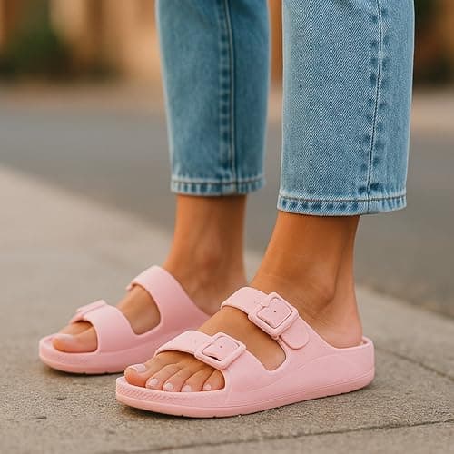 VIVASHOES Women’s Double Buckle EVA Sandals – Lightweight Waterproof Adjustable Slides with Arch Support for Summer, Beach, Pool & Daily Wear – True to Size Good for Wide Fit – Pink 8 — view 3