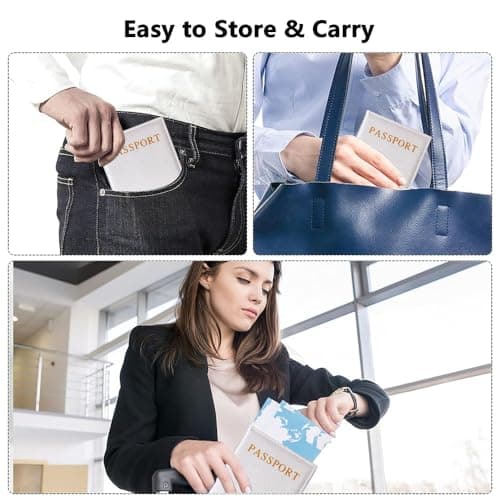 Passport Holder Cover Travel Wallet Organiser, Passport Case with RFID Blocking, PU Leather Travel Document Holder for Men&Women Travel Accessories (Silver) — view 5