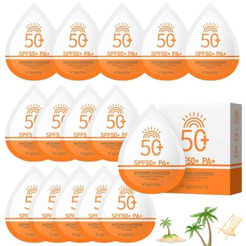 15 Pack Sunscreen SPF 50+, Mini Sun Cream for Face & Body, Travel Size Sunscreen Without White Cast, for Face & Body, Waterproof, Lightweight UV Protection for Daily Use, 2g per piecec