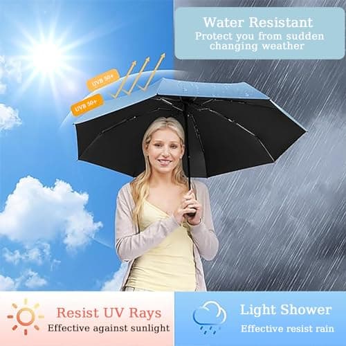Shunshi Folding Travel Umbrella 6 Ribs Folding Sun Anti-UV Windproof Rain Umbrella,Fast Dry,Portable Pocket Lightweight Small Compact Umbrella with Capsule Case for Men Women Teens (Blue) — view 5