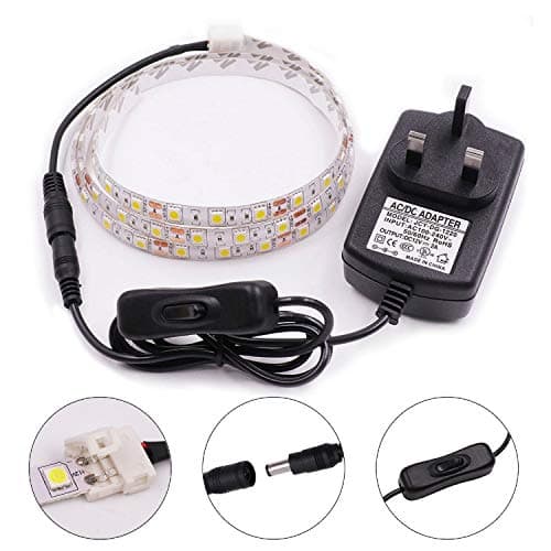 GQL 12V Flexible LED Strip with Switch, 3 m Waterproof 5050 60leds/m Rope Light Blue Ribbon Self-adhesiveTape BackUK Plug Power Adapter Indoor Outside Decor — view 2