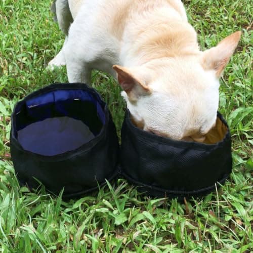 Portable Folding PET Double Bowls with Carabiner, Nylon Travel — view 3