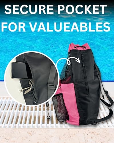 JIMJOOS Drawstring Mesh Swimming Bag - 25L Waterproof Swim Bag with Wet/Dry Compartment, Multifunctional Sports Backpack for Kids, Adults, Swimming, Surfing, Beach, Gym (PINK) — view 3