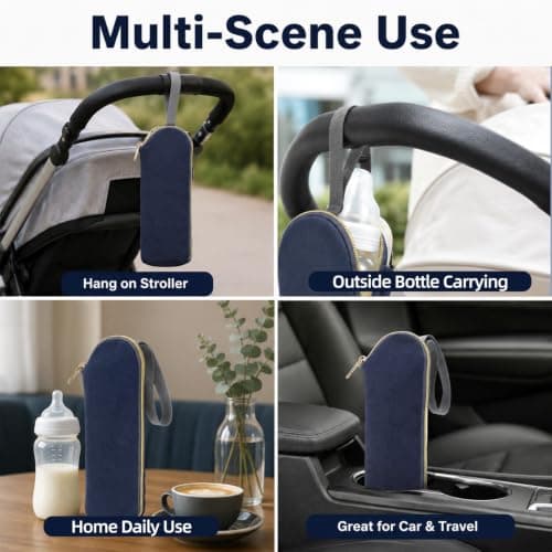 JiaYiXu 1 Pack Insulated Baby Bottle Bag, Dark Blue Milk Cooler Bottle Cooler Warmer Pouch, Baby Bottles Cooler Bag, Portable Travel Thermal Bags for Bottles — view 5