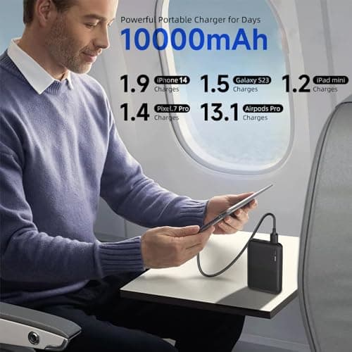 Small Power Bank, 10000 mAh Portable Phone Charger 5V/2.4 A Heated Vest/Jacket Battery Packs, Dual USB Outputs with LED Display Powerbank Compatible for iPhone Andriod iPad ect. (Black) — view 4