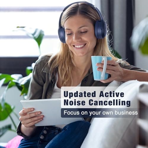 RUNOLIM Hybrid Active Noise Cancelling Headphones, Wireless Over Ear Bluetooth Headphones with Microphone, 100H Playtime, Foldable Wireless Headphones with HiFi Audio, Deep Bass for Home Travel Office — view 4
