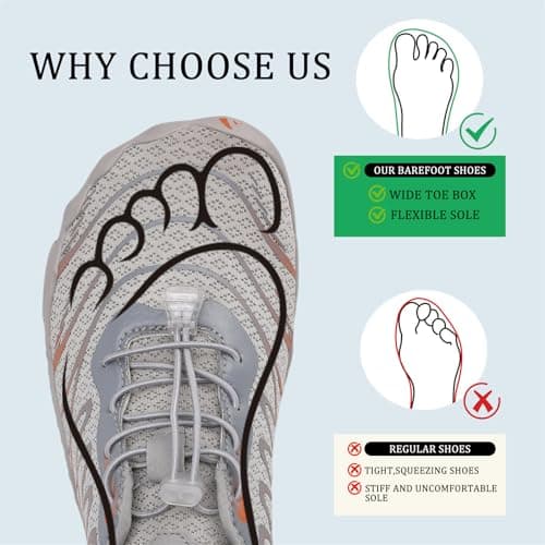 Shephorion Barefoot Water Shoes for Women Men, Quick Dry Aqua Beach Shoes with Wide Toe Box, Non-Slip for Swim Surf Diving Hiking Gym,Grey/Orange, 6.5 UK — view 5