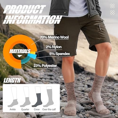 ANTSANG Unisex Merino Wool Hiking Walking Socks for Men Thermal Warm Winter Thick Cozy Crew Socks Stocking Stuffers 5 Pairs(Brown,3-7) — view 5