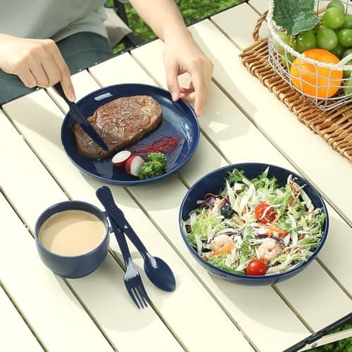Evanda Camping Mess Kit with Bowl, Plate, Cup, Spoon, Fork, Knife and Carry Bag, Reusable Camping Accessories Essentials Gear Light Weight and Small Space Easy to Carry or Put in Backpack — view 5