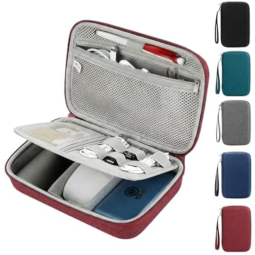 Hard Electronics Travel Organizer Case for MacBook Chargers & Storage Flash Hard Drives - Waterproof Shockproof 2-Layer Design Holds Power Bank Mouse and Cables (Wine Red)