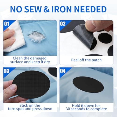 Skystuff Self-Adhesive Nylon Patches for Clothing & Tent Repair Kit – 48PCS Waterproof Ripstop Fabric Repair Tape for Down Jacket, Puffer Coat, Sleeping Bag, Backpack, Outdoor Gear Fix, Black — view 4
